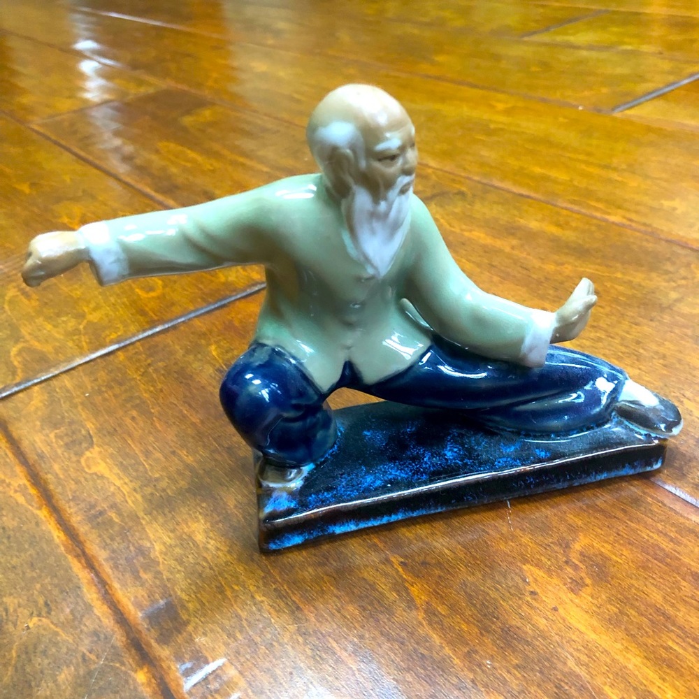 TAI CHI GLAZED CLAY FIGURINE *green tunic